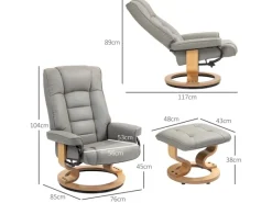 HOMCOM Relaxsessel mit Hocker Drehbar mit Liegefunktion Belatbar Kunstleder Grau