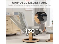 HOMCOM Relaxsessel mit Hocker Drehbar mit Liegefunktion Belatbar Kunstleder Grau