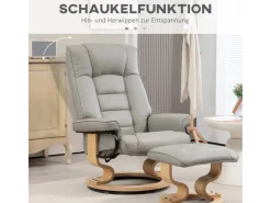 HOMCOM Relaxsessel mit Hocker Drehbar mit Liegefunktion Belatbar Kunstleder Grau