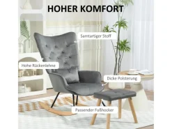 HOMCOM Schaukelsessel mit Hocker Samt Dunkelgrau 66L x 96B x 101H cm