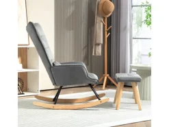 HOMCOM Schaukelsessel mit Hocker Samt Dunkelgrau 66L x 96B x 101H cm