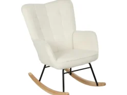 Hot HOMCOM Schaukelstuhl Berbervlies Buchenholz Stahl Schaumstoff Weiß