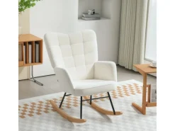 Hot HOMCOM Schaukelstuhl Berbervlies Buchenholz Stahl Schaumstoff Weiß