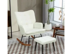 Discount HOMCOM Schaukelstuhl mit Hocker Leinenoptik