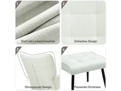 Discount HOMCOM Schaukelstuhl mit Hocker Leinenoptik