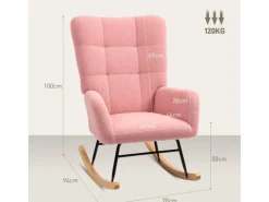 HOMCOM Schaukelstuhl mit Armlehne Teddysamt Rosa 94L x 70B x 100H cm