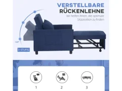 Outlet HOMCOM Schlafsessel Polyester Eukalyptusholz 74L x 84B x 81H cm Blau