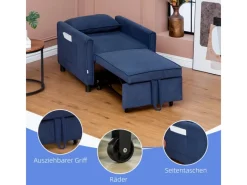 Outlet HOMCOM Schlafsessel Polyester Eukalyptusholz 74L x 84B x 81H cm Blau