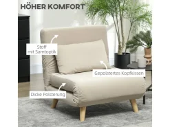 HOMCOM Schlafsessel Polyester Stahl Beige 72L x 78B x 79H cm