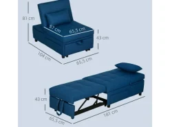 Outlet HOMCOM Schlafsessel Polyester Schaumstoff 65,5L x 104B x 81H cm Blau