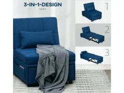 Outlet HOMCOM Schlafsessel Polyester Schaumstoff 65,5L x 104B x 81H cm Blau