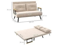 Discount HOMCOM Schlafsofa mit Rückenkissen Stahl Polyester Beige 102L x 73B x 81H cm