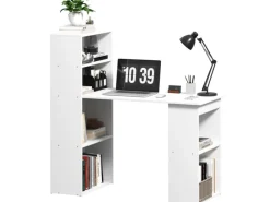 Clearance HOMCOM Schreibtisch mit Regal Laptoptisch Büroregal Weiß 120 x 55 x 120 cm