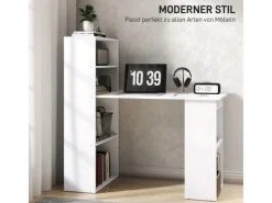 Clearance HOMCOM Schreibtisch mit Regal Laptoptisch Büroregal Weiß 120 x 55 x 120 cm