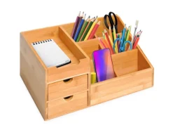 Sale HOMCOM Schreibtisch-Organiser Bambus Natur L33 x B20,5 x H15,5 cm