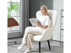 HOMCOM Sessel mit Holzbeine Polyester Weiß 88L x 75B x 106H cm