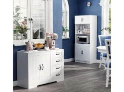 HOMCOM Sideboard mit 4 Schubladen Verstellbarem Einlegeboden Weiß 105 x 40 x 76 cm