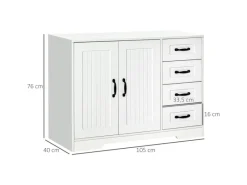 HOMCOM Sideboard mit 4 Schubladen Verstellbarem Einlegeboden Weiß 105 x 40 x 76 cm