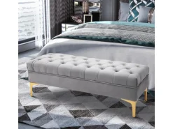 HOMCOM Sitzbank mit Erhöhten Beinen Schlafzimmer Samt Hellgrau 118 x 45 x 42 cm