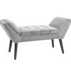 HOMCOM Sitzbank mit Samtoptik für Schlafzimmer Gummiholz Hellgrau 114 x 46 x 56 cm