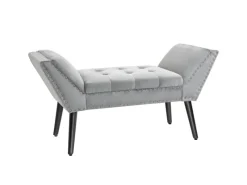HOMCOM Sitzbank mit Samtoptik für Schlafzimmer Gummiholz Hellgrau 114 x 46 x 56 cm