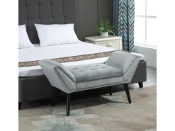 HOMCOM Sitzbank mit Samtoptik für Schlafzimmer Gummiholz Hellgrau 114 x 46 x 56 cm