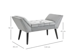 HOMCOM Sitzbank mit Samtoptik für Schlafzimmer Gummiholz Hellgrau 114 x 46 x 56 cm