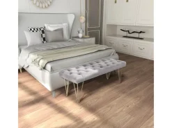 HOMCOM Sitzbank mit Samtoptik für Schlafzimmer Metall Grau 116 x 44 5 x 49 cm