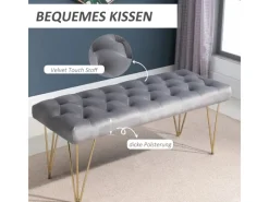 HOMCOM Sitzbank mit Samtoptik für Schlafzimmer Metall Grau 116 x 44 5 x 49 cm