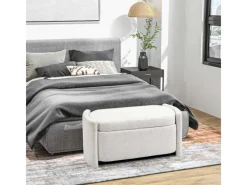 HOMCOM Sitzbank mit Stauraum Deckel Samtoptik für Wohnzimmer Creme 105 x 44 x 45,5 cm