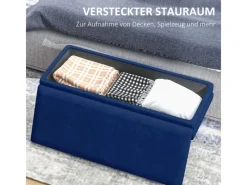 Online HOMCOM Sitzbank Polsterbank Stauraum Samtoptik Bettbank 100 x 37 x 42 cm Blau