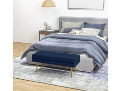 Online HOMCOM Sitzbank Polsterbank Stauraum Samtoptik Bettbank 100 x 37 x 42 cm Blau