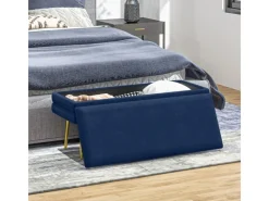 Online HOMCOM Sitzbank Polsterbank Stauraum Samtoptik Bettbank 100 x 37 x 42 cm Blau