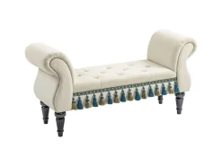 Discount HOMCOM Sitzbank Samtoptik mit Holzbeine bis 150 kg Belastbar Beige