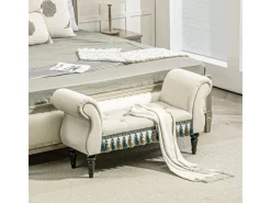 Discount HOMCOM Sitzbank Samtoptik mit Holzbeine bis 150 kg Belastbar Beige