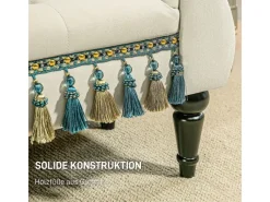 Discount HOMCOM Sitzbank Samtoptik mit Holzbeine bis 150 kg Belastbar Beige