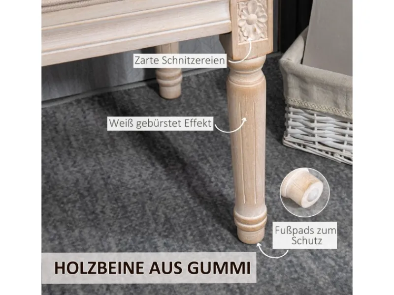 HOMCOM Sitzbank Vintage mit Knöpfen Leinenoptik 80 x 40 x 43cm Beige