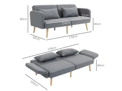 HOMCOM 2-Sitzer Klappbett mit Bettfunktion 2 Wurfkissen 170 x 83 x 80 cm