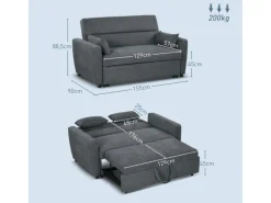 HOMCOM 2-Sitzer Sofa mit Bettfunktion Wurfkissen