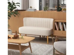 HOMCOM 2-Sitzer Stoffsofa Holz Samtartiges 117 x 56,5 x 77 cm