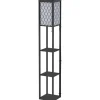 Online HOMCOM Stehleuchte mit Regalen E27 bis 40W Holz Schwarz 26 x 26 x 160 cm