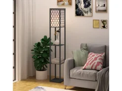 Online HOMCOM Stehleuchte mit Regalen E27 bis 40W Holz Schwarz 26 x 26 x 160 cm