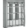 HOMCOM Stoffschrank mit Kleiderstangen 8 Ebenen Faltbar Hellgrau 125x43x162,5cm