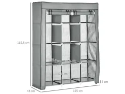 HOMCOM Stoffschrank mit Kleiderstangen 8 Ebenen Faltbar Hellgrau 125x43x162,5cm