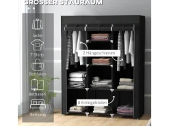 Discount HOMCOM Stoffschrank mit Kleiderstange 8 Ebenen Faltbar Schwarz 125 x 43 x162,5cm