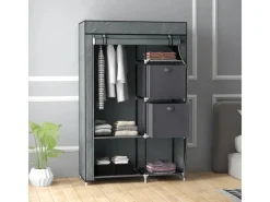 HOMCOM Stoffschrank mit Schubladen Reißverschluss Dunkelgrau 102 x 42,5 x162,5cm