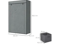 HOMCOM Stoffschrank mit Schubladen Reißverschluss Dunkelgrau 102 x 42,5 x162,5cm