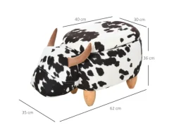 HOMCOM Tierhocker mit Stauraum Schweinchen Fußbank Schwarz Weiß 62 x 35 x 36cm