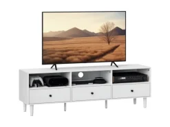 Discount HOMCOM TV Schrank TV Board mit Schubladen 3 Offenen Fächern Weiß