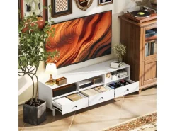 Discount HOMCOM TV Schrank TV Board mit Schubladen 3 Offenen Fächern Weiß